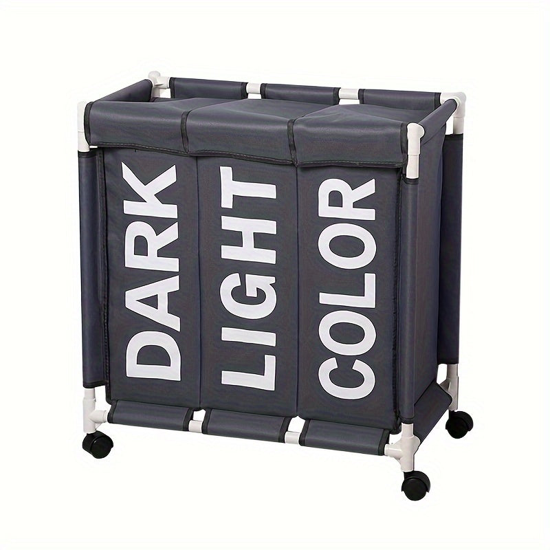 Contemporary Rolling Laundry Sorter Cart with 3-Section Oxford Fabric Hamper