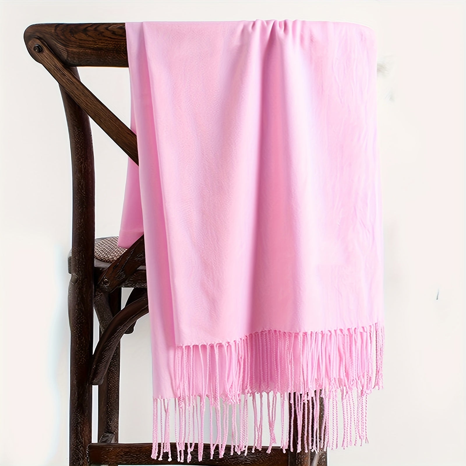Women’s Solid Color Tassel Scarf Thin Warm Windproof Accessory