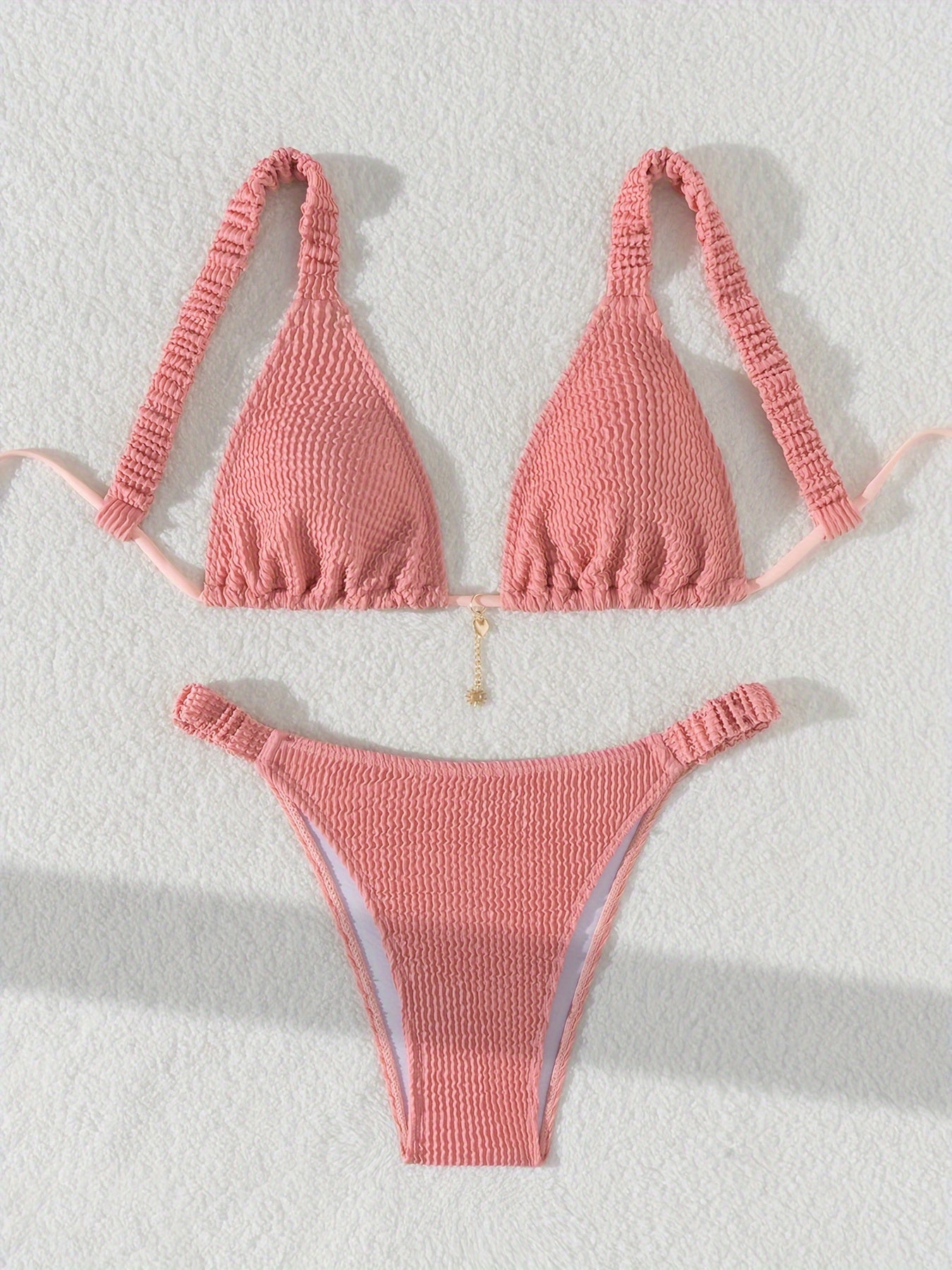 High-Waisted V-Neck Bikini Set for Women Solid Color Spandex Polyester Swimwear Yoga