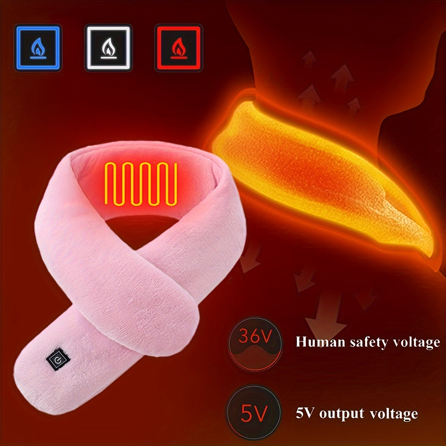 Uniseks Qizil Isitgichli Sharf, 3 darajali harorat nazorati va yuviladigan bo‘ynini isituvchi