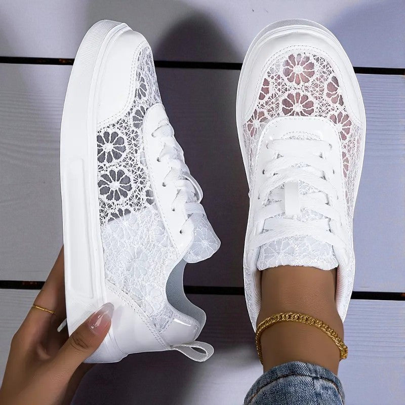 Women Lace Sneakers Breathable Fabric Floral Pattern Casual Comfortable Shoes
