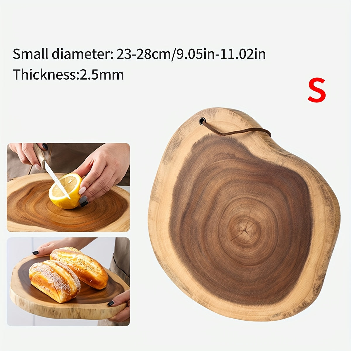 Tabla de cortar de madera de acacia con borde natural, bandeja de servicio para queso y charcutería