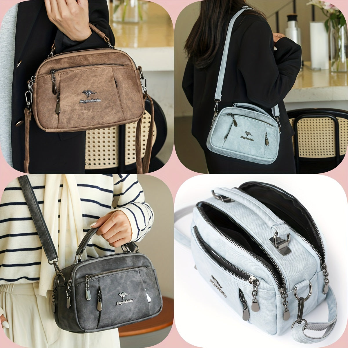 Turli ranglarda, ajratiladigan tasma bilan sintetik charm xochli sumka, ish yoki sovg'a berish uchun ideal.