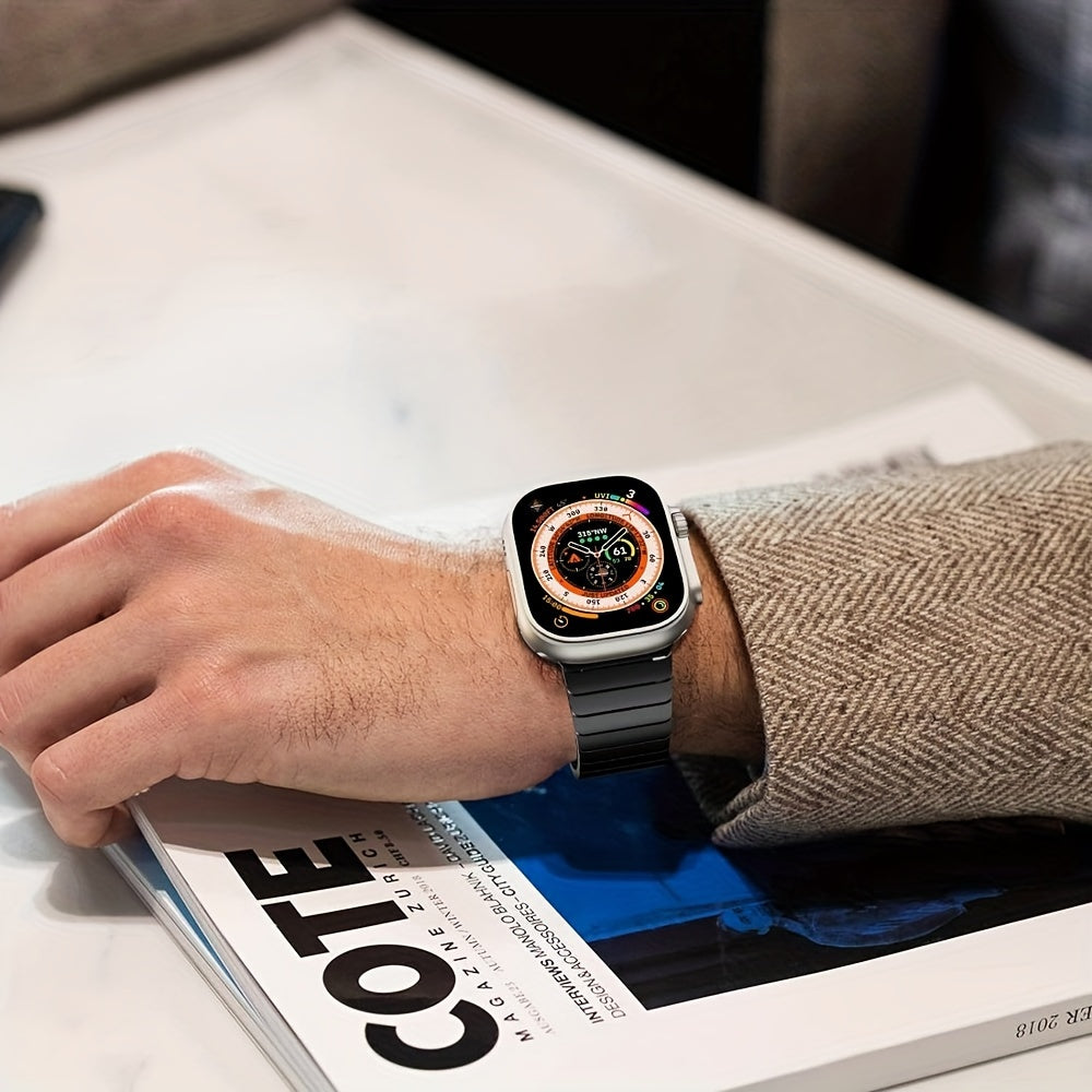 Men's Stainless Steel Watch Band for Apple Watch Series 1-9 and SE Ultra 40mm-49mm Metal Bow Buckle Strap