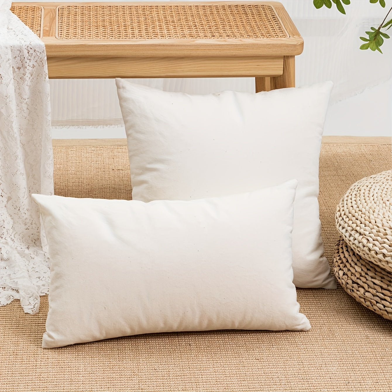 Бохемская геометрическая наволочка с вышивкой из конопляного шнура и бархата - идеально подходит для декора спальни, гостиной или дивана. Квадратный дизайн в бежевом цвете с джутовыми деталями.