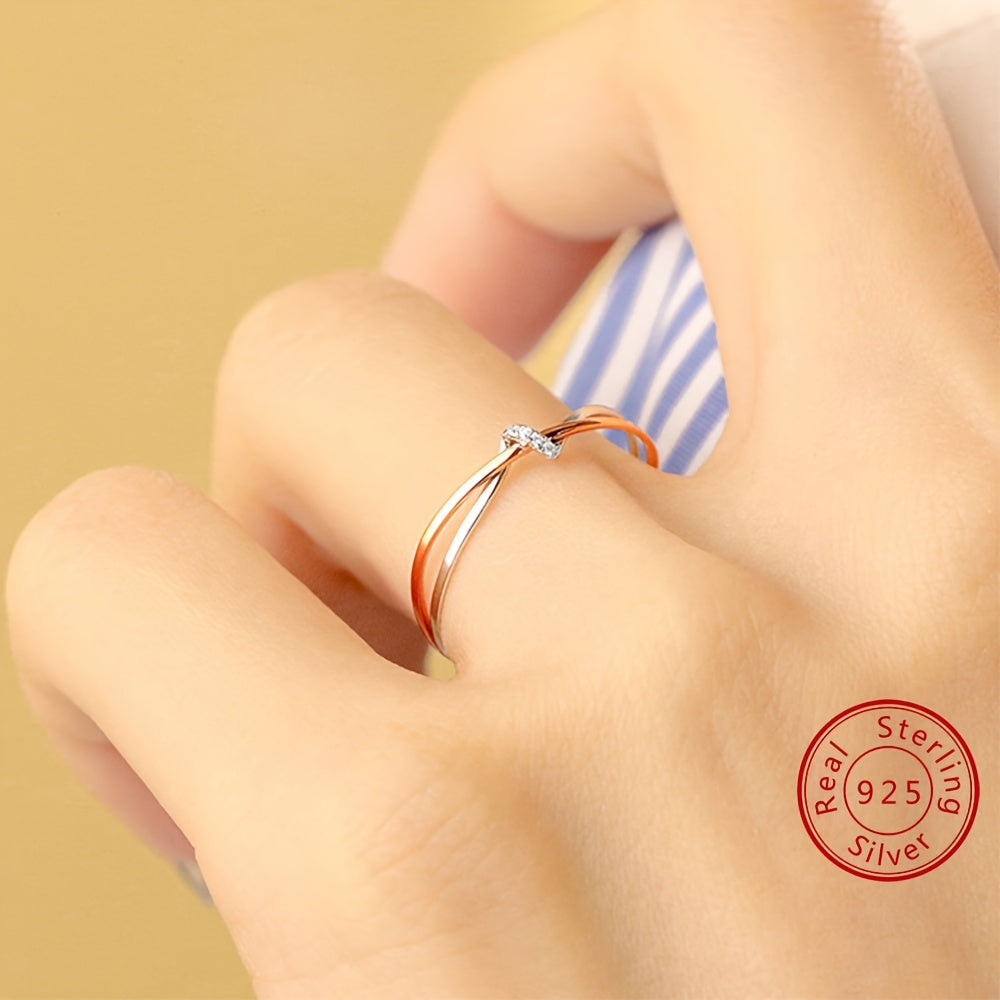 Sterling Silver Rose Gold Ring with Zirconia for Women and Gift