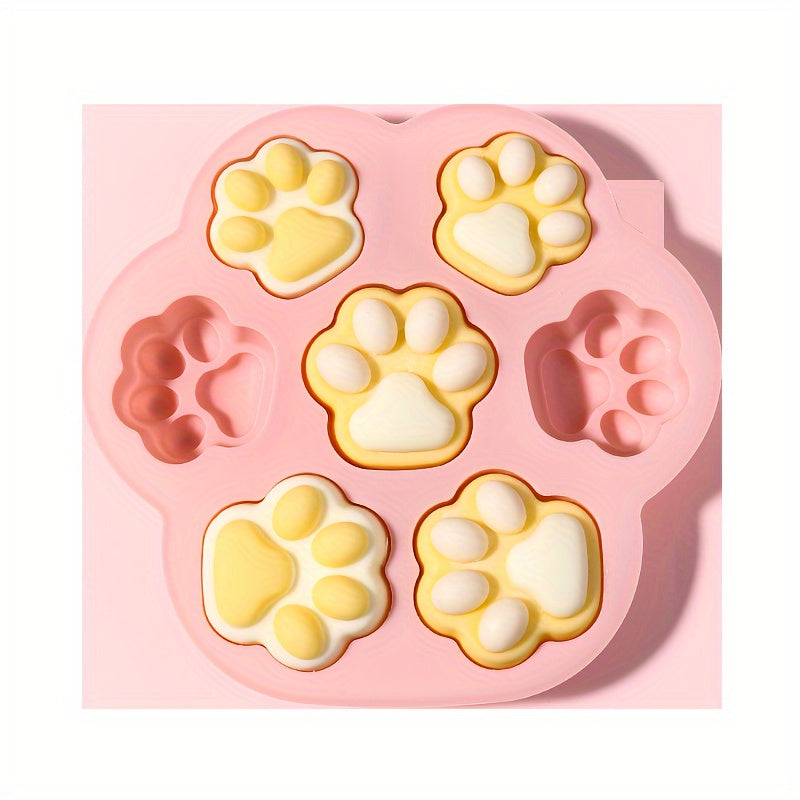 Pink Silicone Paw Print Treat Mold 7 Cavities Non-Stick Food-Grade Baking