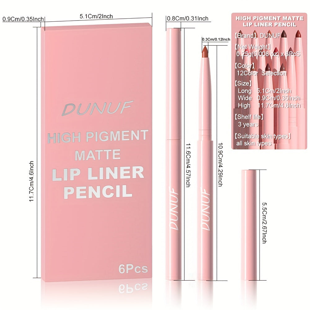Lip Liner Pen Set 6pcs Waterproof Long-Lasting Non-Fading Makeup