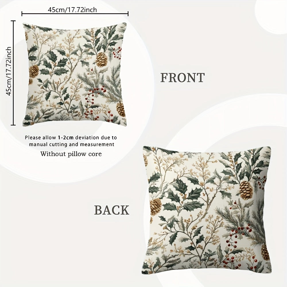 Funda de almohada de acebo con piña, de felpa corta, de doble cara, con cremallera, para decoración del hogar, 45,72x45,72 cm