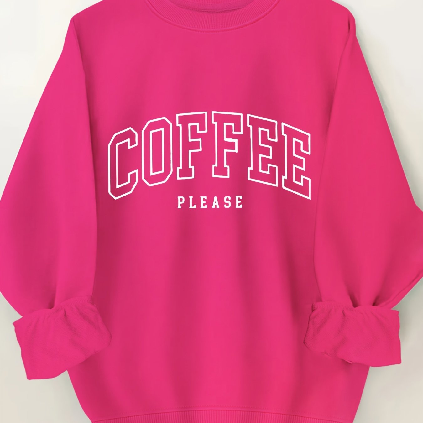 Plus Size Coffee Print Pullover Sweatshirt Long Sleeve Casual Fall Spring