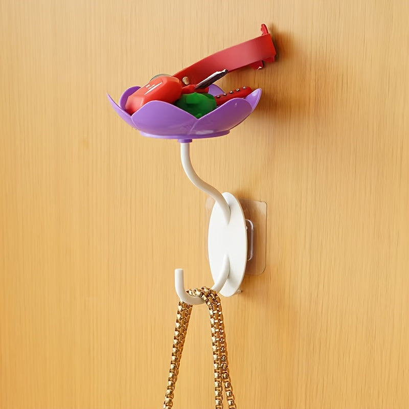 Jabonera de pared de doble capa con diseño floral, auto-drenante, sin taladro