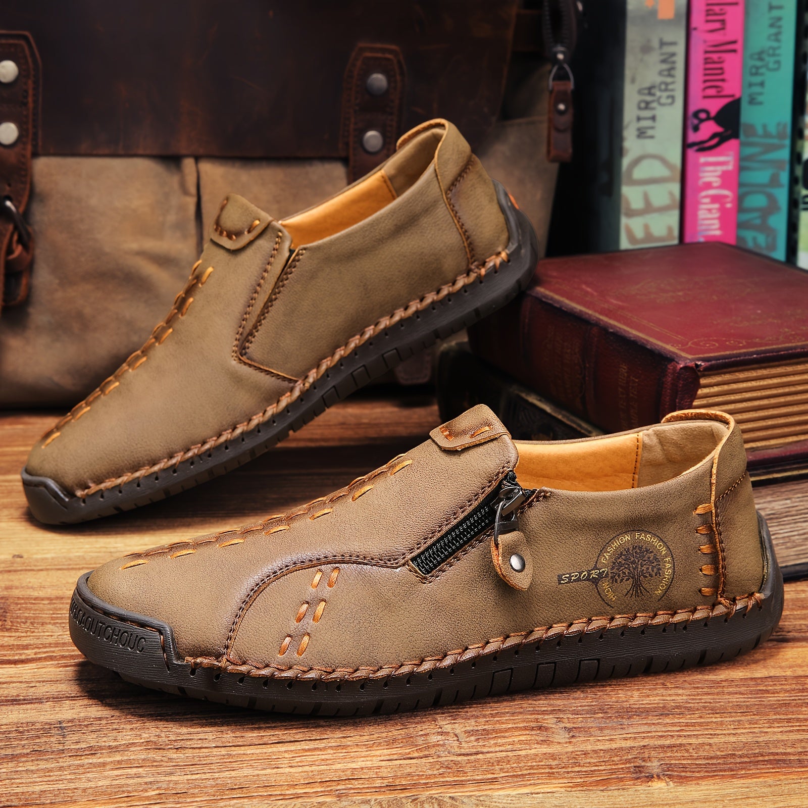 Men's Trekking Shoes with Zipper Durable Rubber Sole for Indoor Outdoor Activities