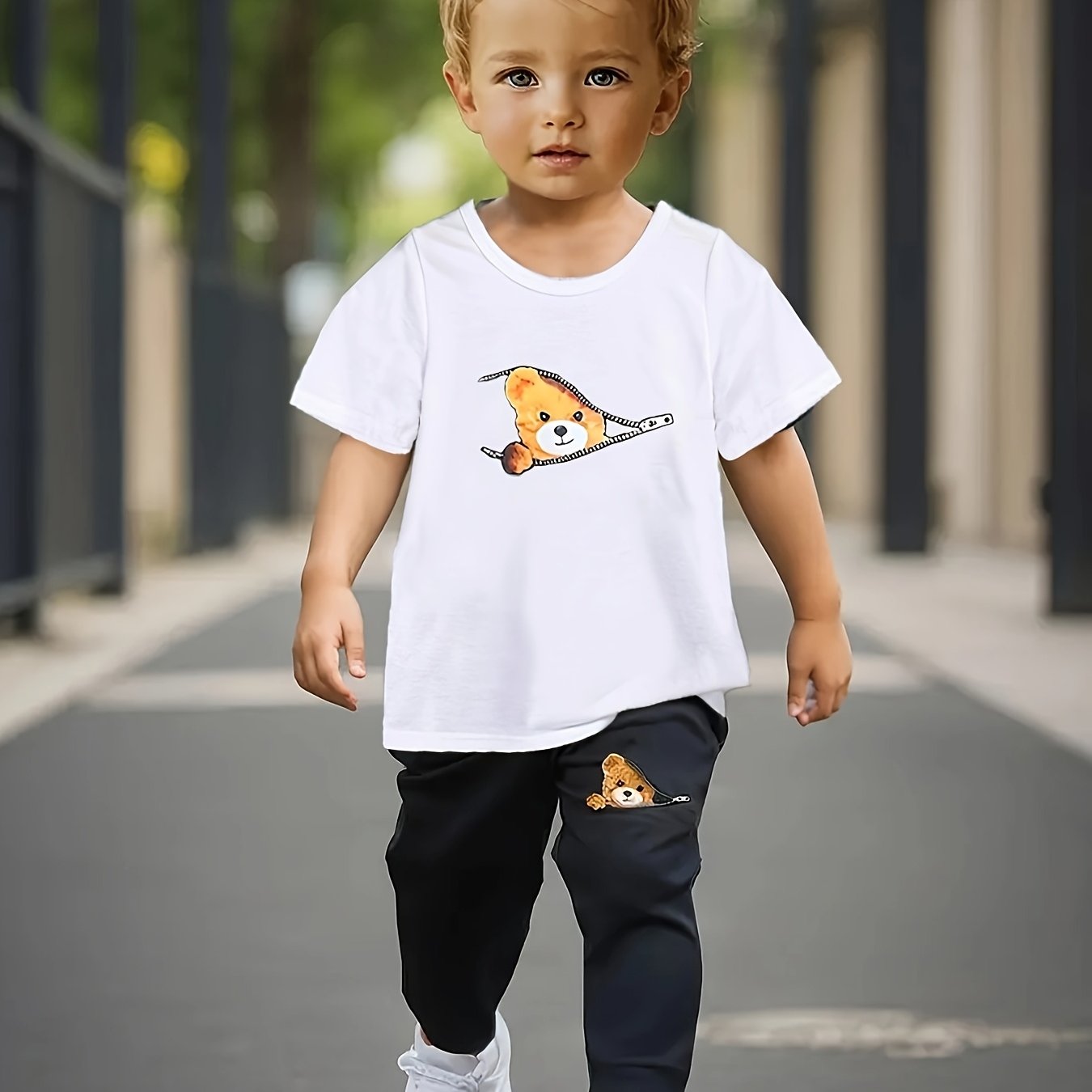 Kichkina O'g'il Bolalar T-shirt va shimlar to'plami Bahor yoz hayvonlari Teddy Bear bosma Polyester kundalik 12 va undan kichik