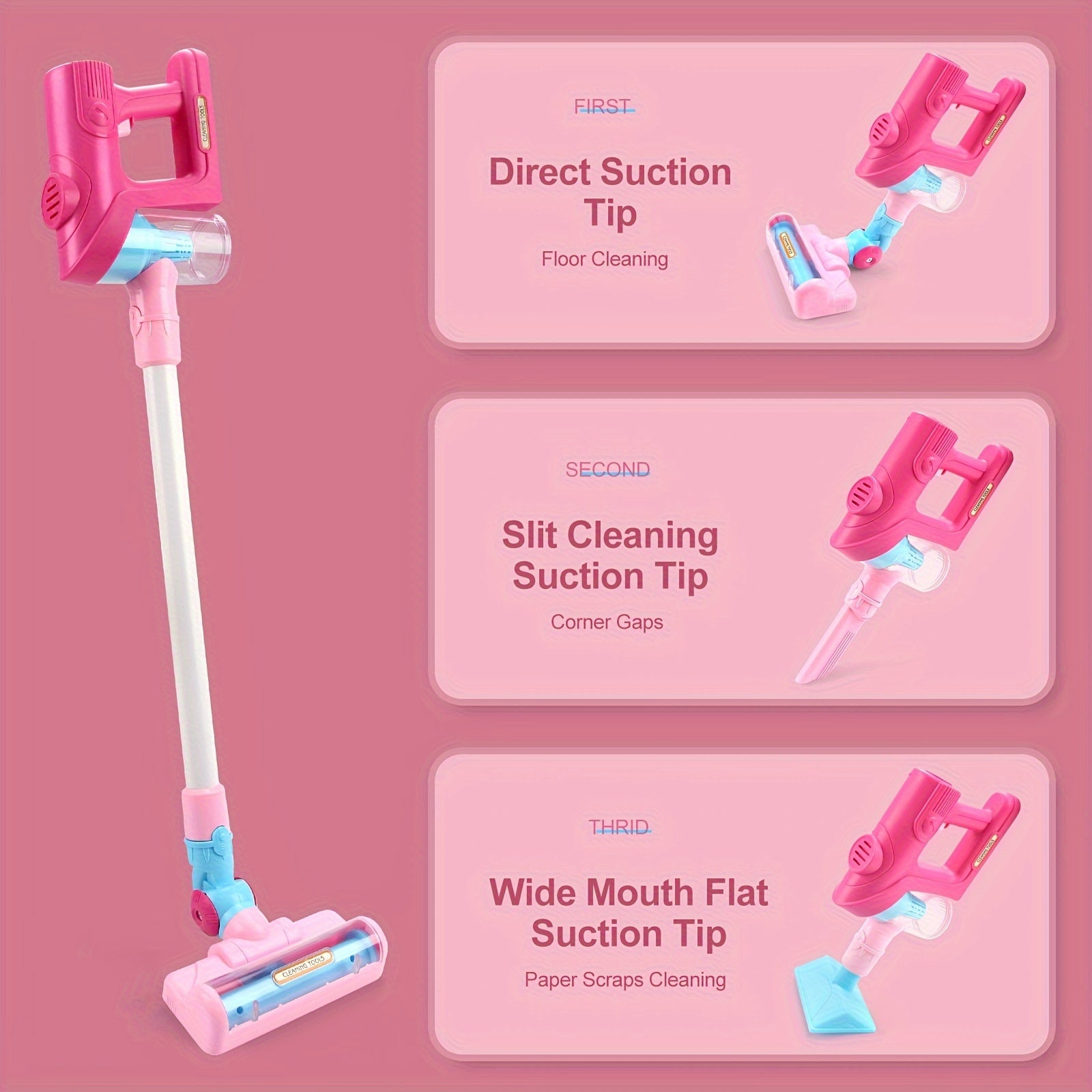 Kids Cleaning Toy with Lights and Music for Ages 3 Plus Green Pink