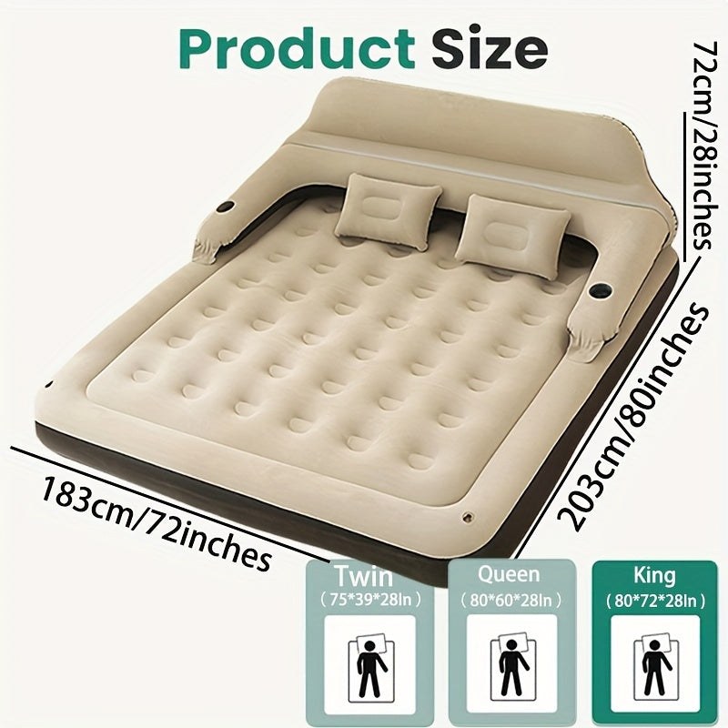 Надувной воздушный матрас с насосом, дизайн с глубоким наполнением, включает спинку и подушки