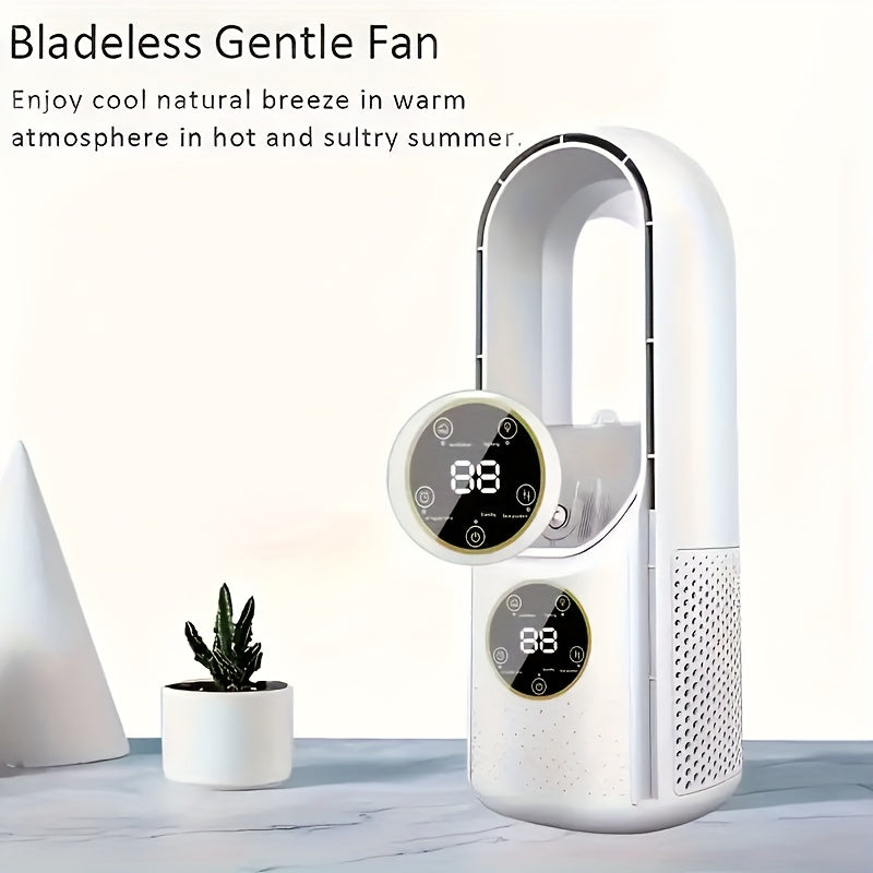 Quiet USB Desktop Cooler Fan with Night Light, 6-Speed Bladeless Air Conditioner Humidifier Purifier