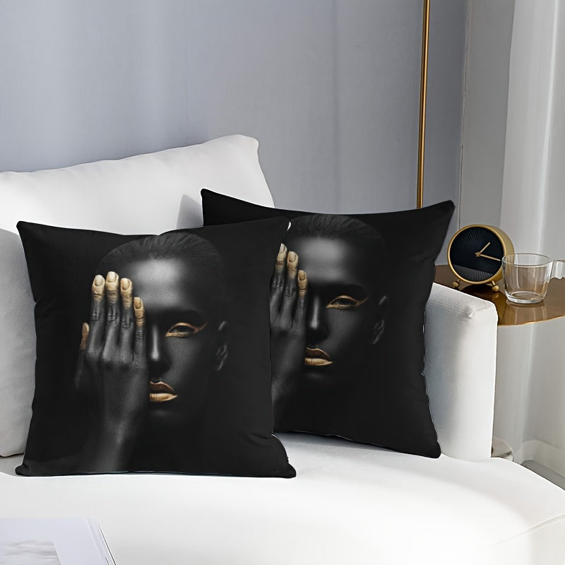 African American Woman Throw Pillow Cover Black and Gold 45 Inch Decorative Cushion