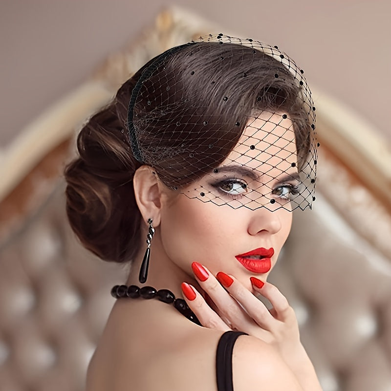 To'y va partiy uchun qora rhinestone niqobli bosh bandi, zamonaviy vintage spiral dizayni