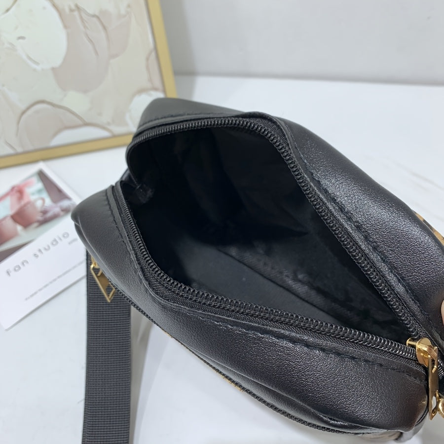 Bolso bandolera de leopardo para mujer, pequeño, de PU negro, casual, con bolsillo para teléfono y monedero