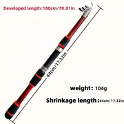 1.8m teleskopik baliq ovlash qutisi, spinli reel, baliq ovlash uchun chug'urlar, o'qlar, tuzoqlar, yangi va sho'r suv uchun