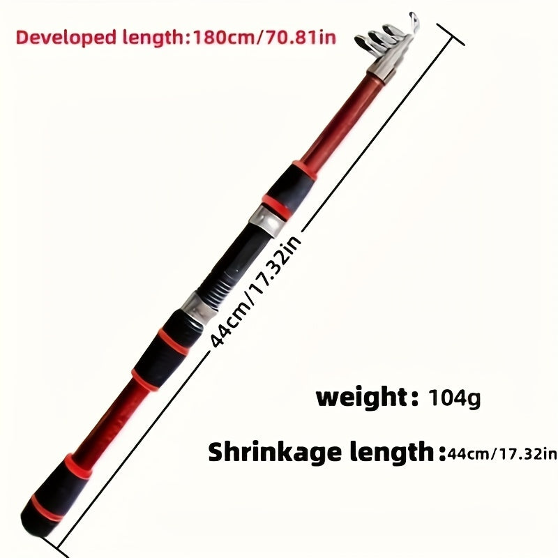 1.8m teleskopik baliq ovlash qutisi, spinli reel, baliq ovlash uchun chug'urlar, o'qlar, tuzoqlar, yangi va sho'r suv uchun