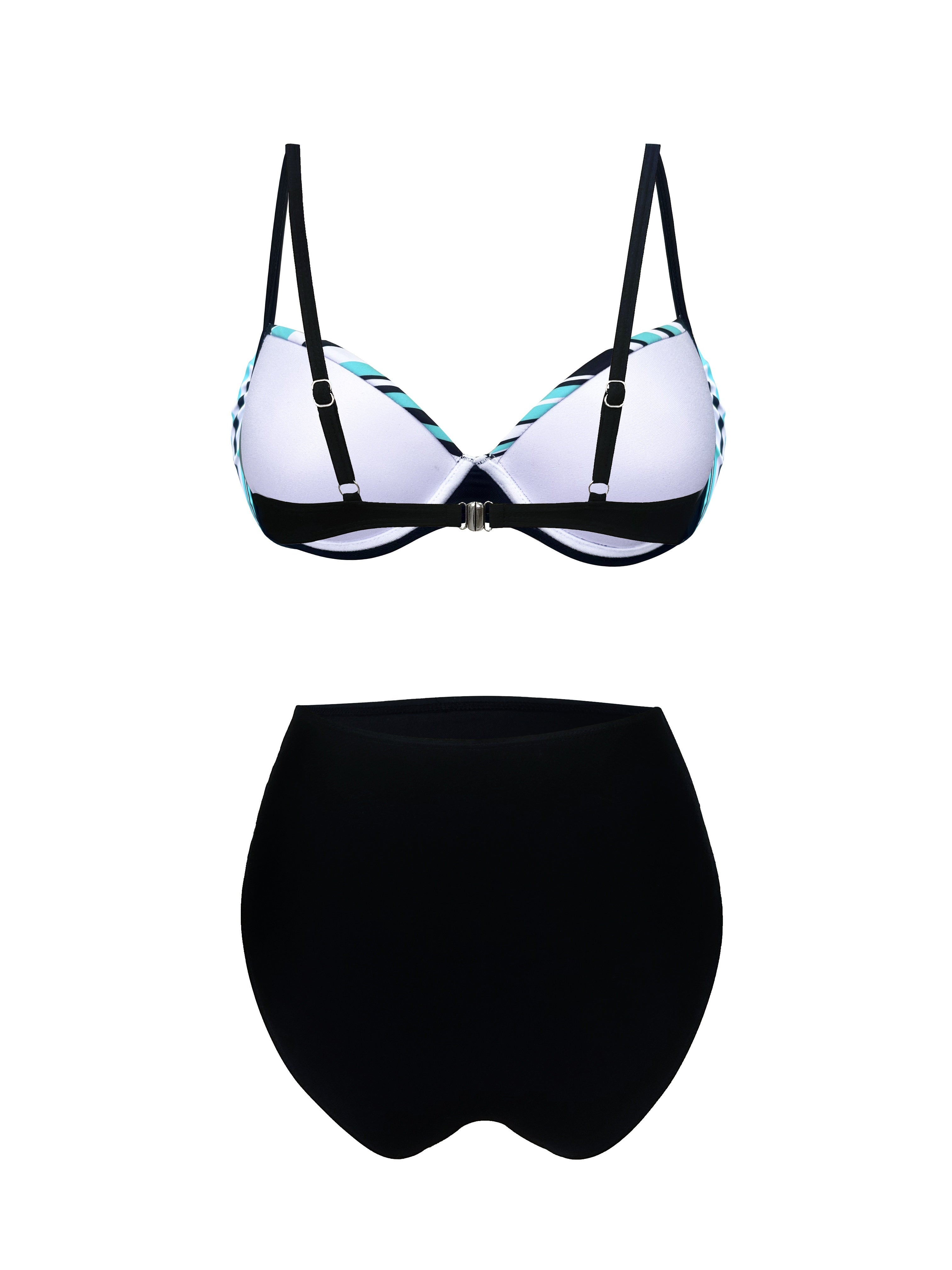 Striped Women's 2-Piece Bikini Set V-Neck High Cut Swimsuit