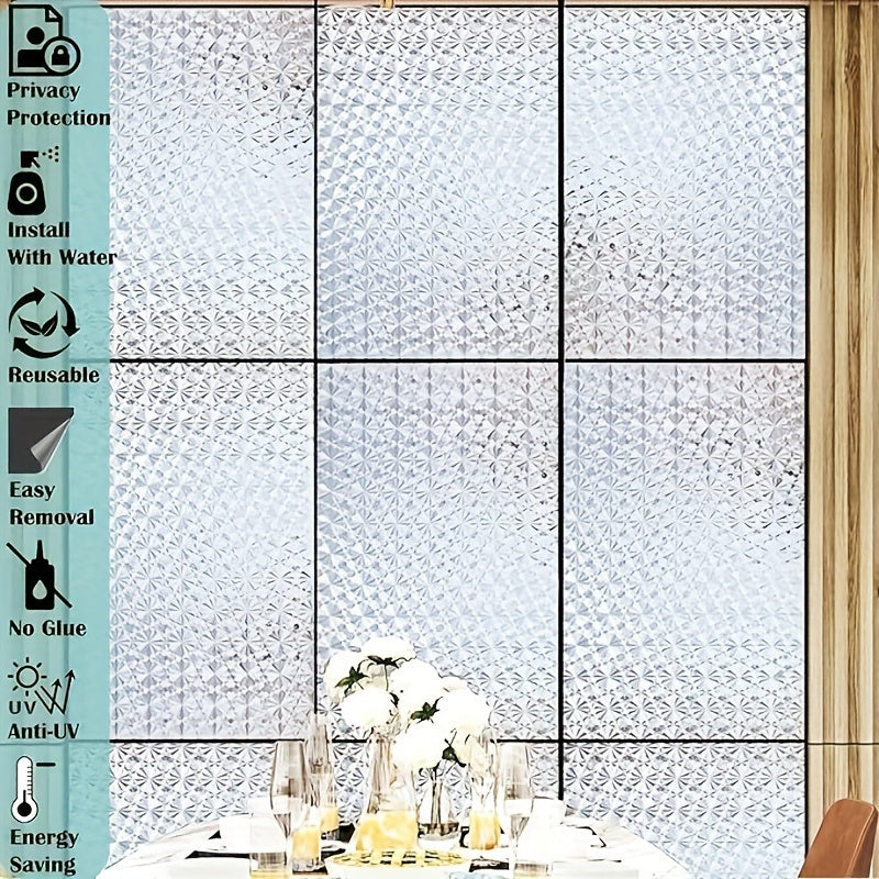 Decorative Diamond Pattern Privacy Glass Film 10mil PVC Static Cling for Home Office