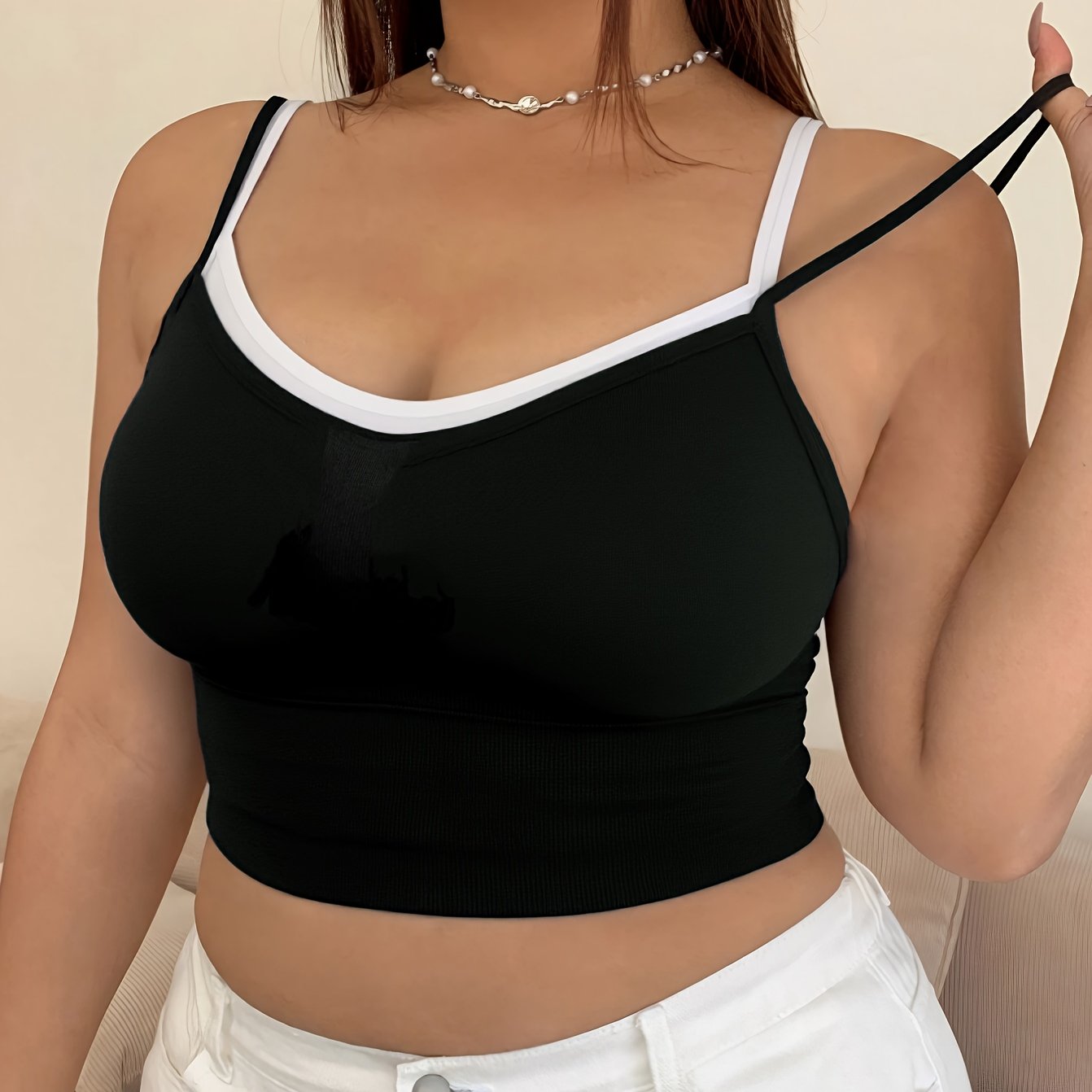 Women's Plus Size Color Block Sports Bra with Double Shoulder Straps