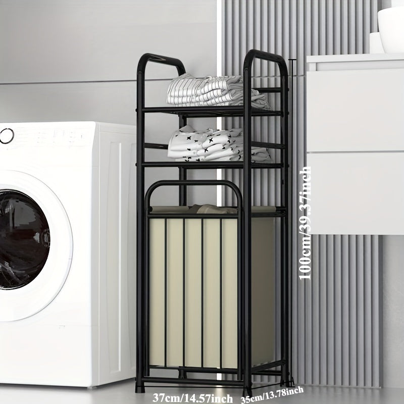 Zamonaviy metall kir yuvish to'plami, javon, sochiq tutqichi, olib tashlanadigan ichki sumka va ochiq tepa saqlash savati qora rangda turli xonalar uchun.