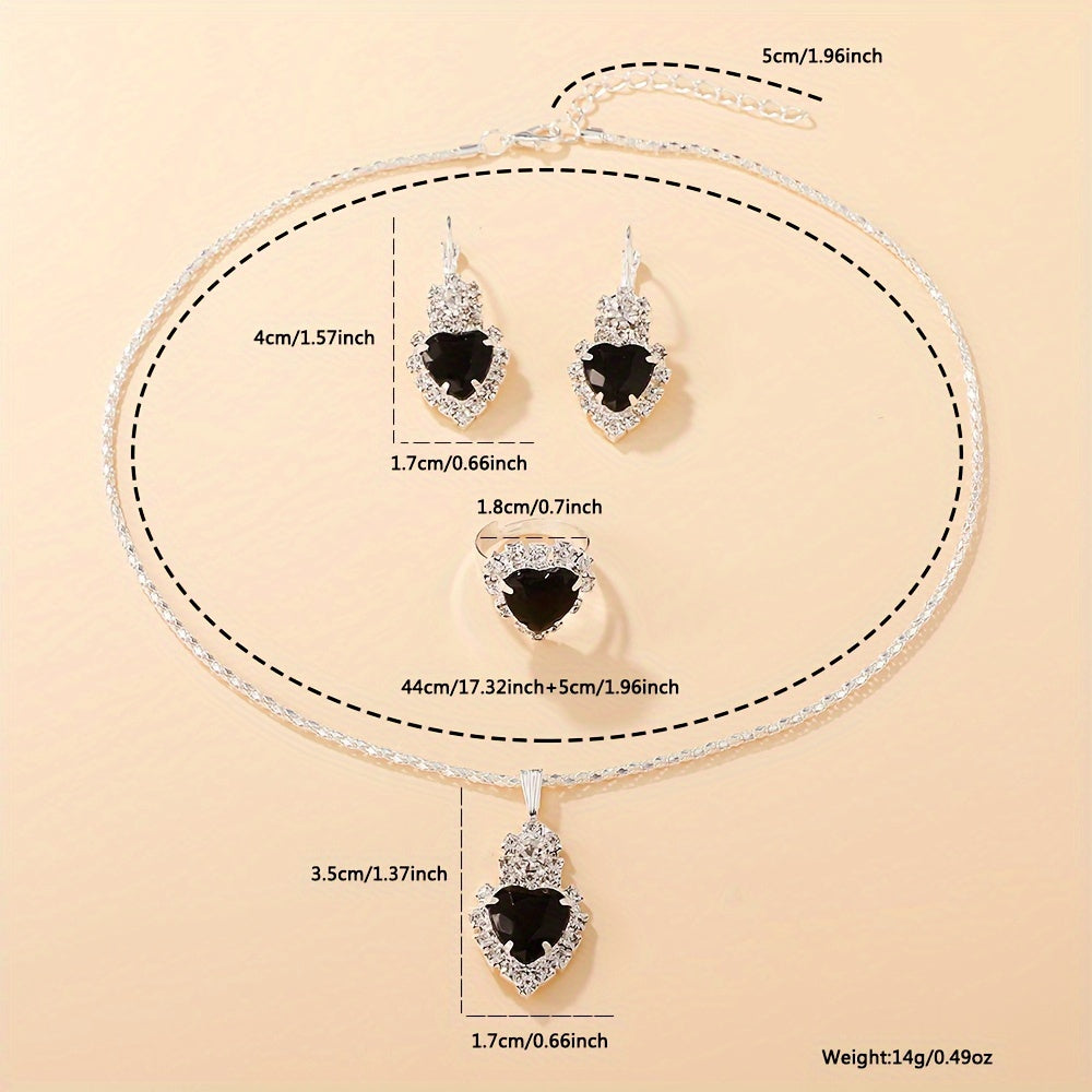 Women's Quartz Watch and Heart-Shaped Gemstone Jewelry Set in Blue Crystal with Zinc Alloy Band