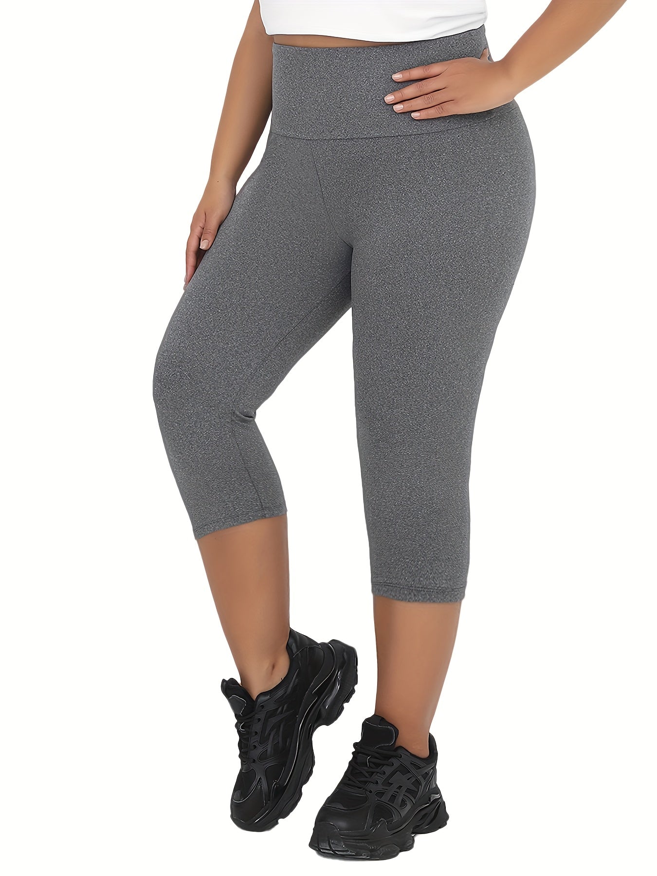 Women's Plus Size High-Waisted Leggings Tummy Control Stretchy Yoga Capri