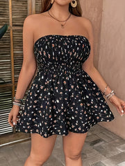 Women's Plus Size Black Floral Sleeveless Jumpsuit Off-Shoulder Casual Summer