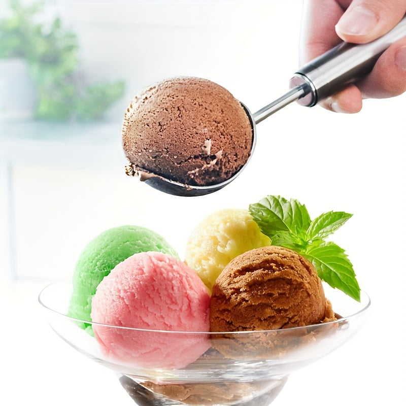 Stainless Steel Ice Cream Scoop with Wooden Handle for Cooking and Dining