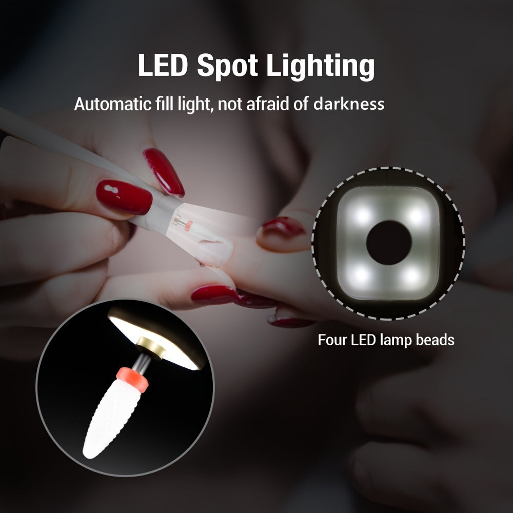 Cordless Nail Drill Kit LED Light USB Rechargeable 3 Speeds Quiet Operation for Acrylic Gel Nails