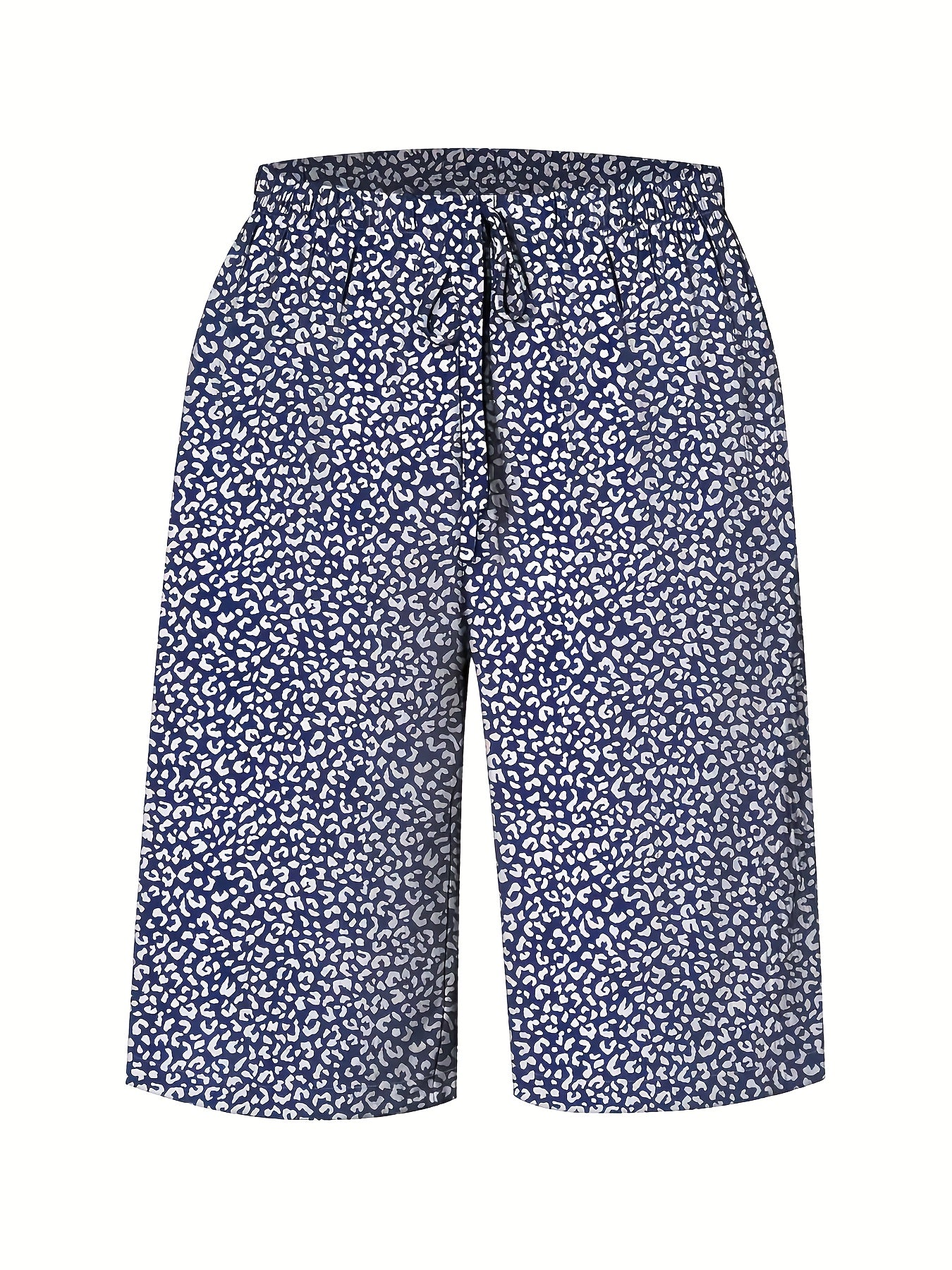 Шорты для женщин больших размеров из легкого полиэстера для пляжа, синий и белый с цветочным принтом, длина до колен, карманы