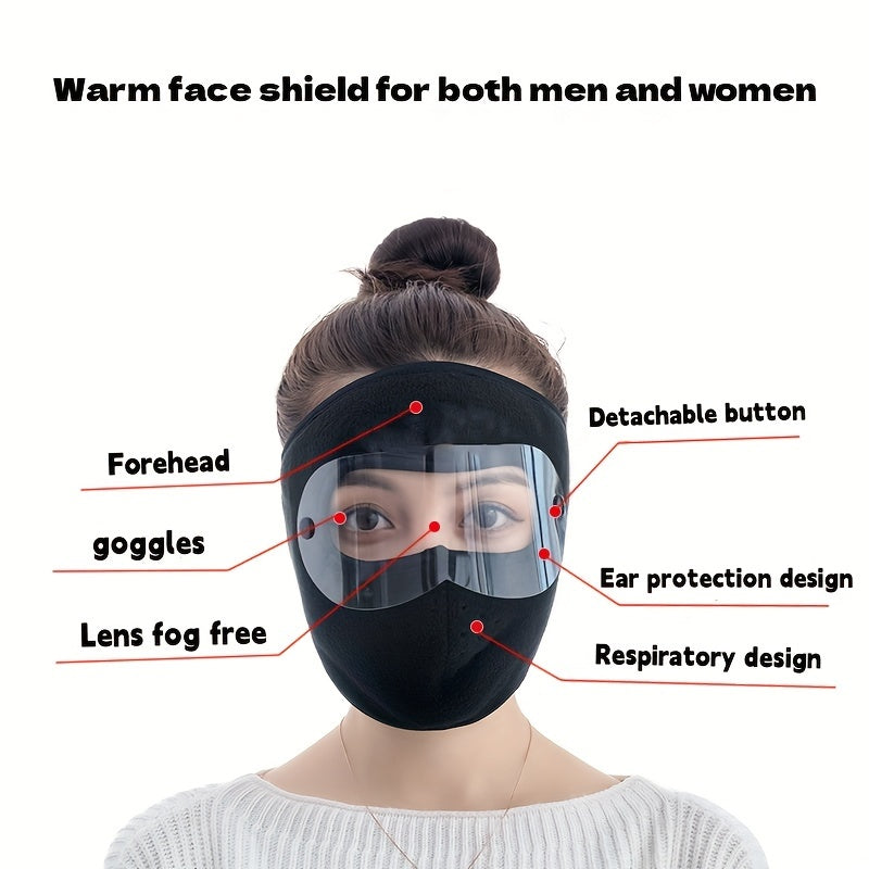 Winter Fleece Face Mask with Goggles Breathable Windproof Dustproof for Cycling and Outdoor Sports