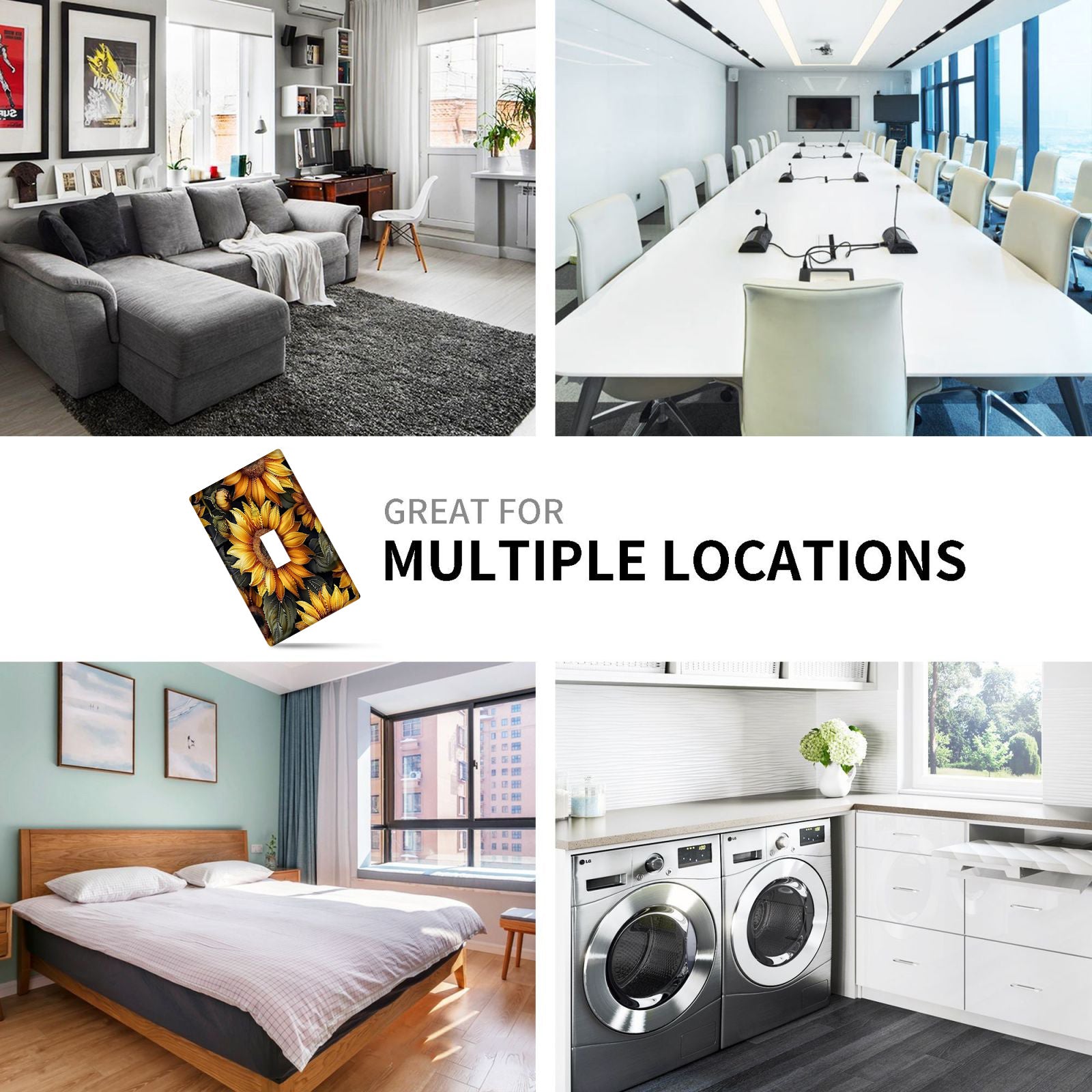 1 dona sindirilmaydigan polykarbonat termoplastik print san'at plitalari, quyosh gul dizayni bilan, 1 gang/2 gang, o'chirish qopqog'i uchun ideal, yotoqxona yoki oshxonada ichki/tashqi foydalanish uchun.