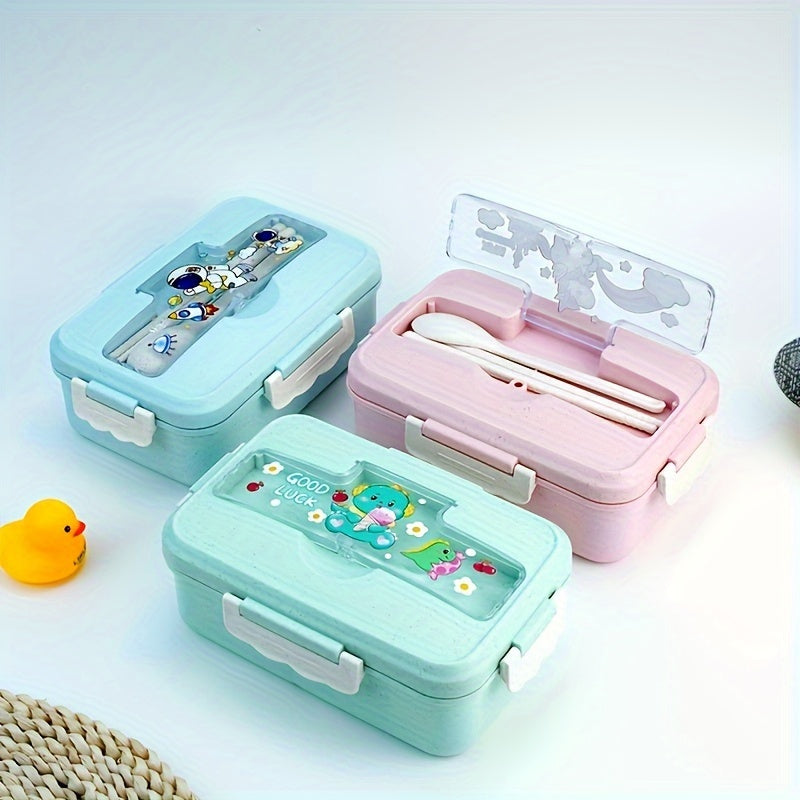 Leak-Proof Insulated Lunch Box with Dividers, Cartoon Design, Microwave Safe