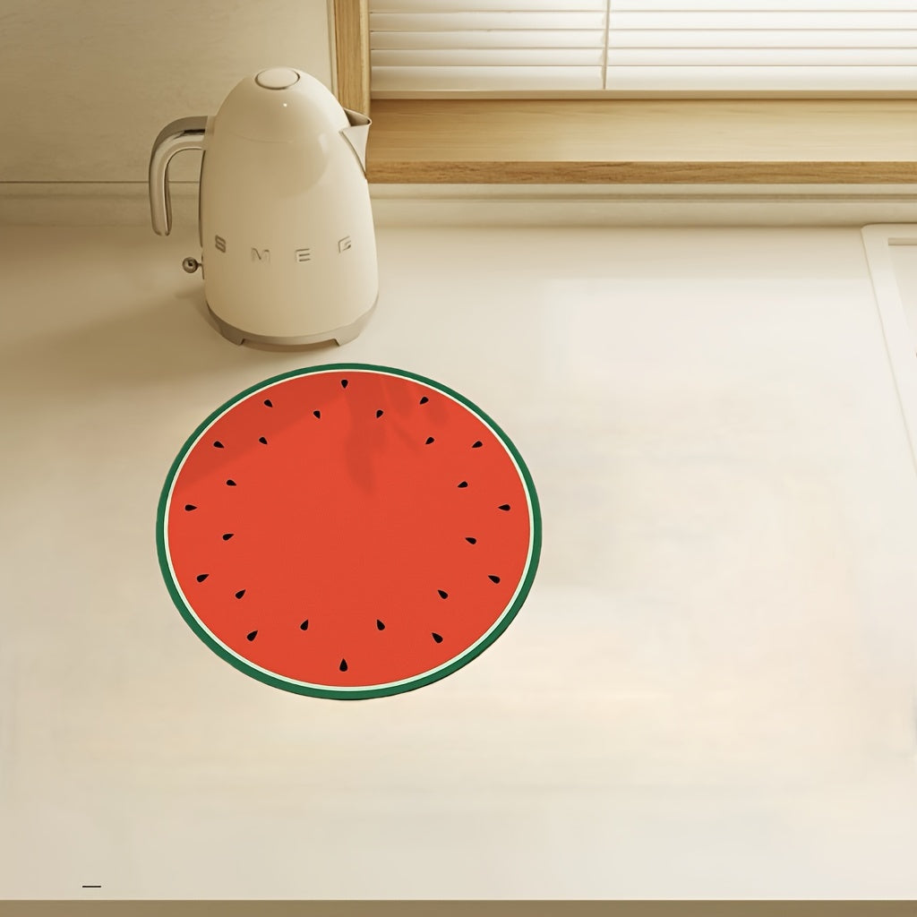 Round Watermelon Dish Drying Mat with Non-Slip Rubber Backing, Highly Absorbent