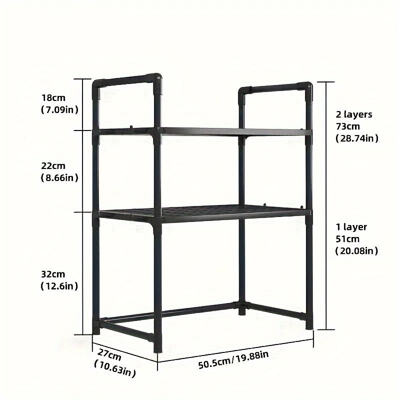 Expandable Double Layer Microwave Rack with Hooks Kitchen Storage Organizer