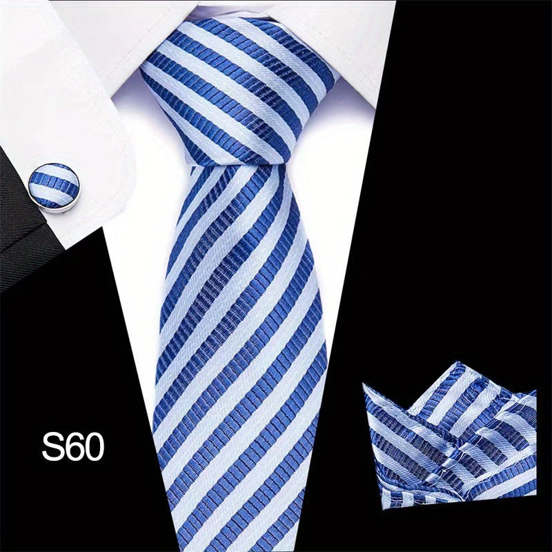Men's Tie Set with Cufflinks and Square Scarf for Business Formal Wear