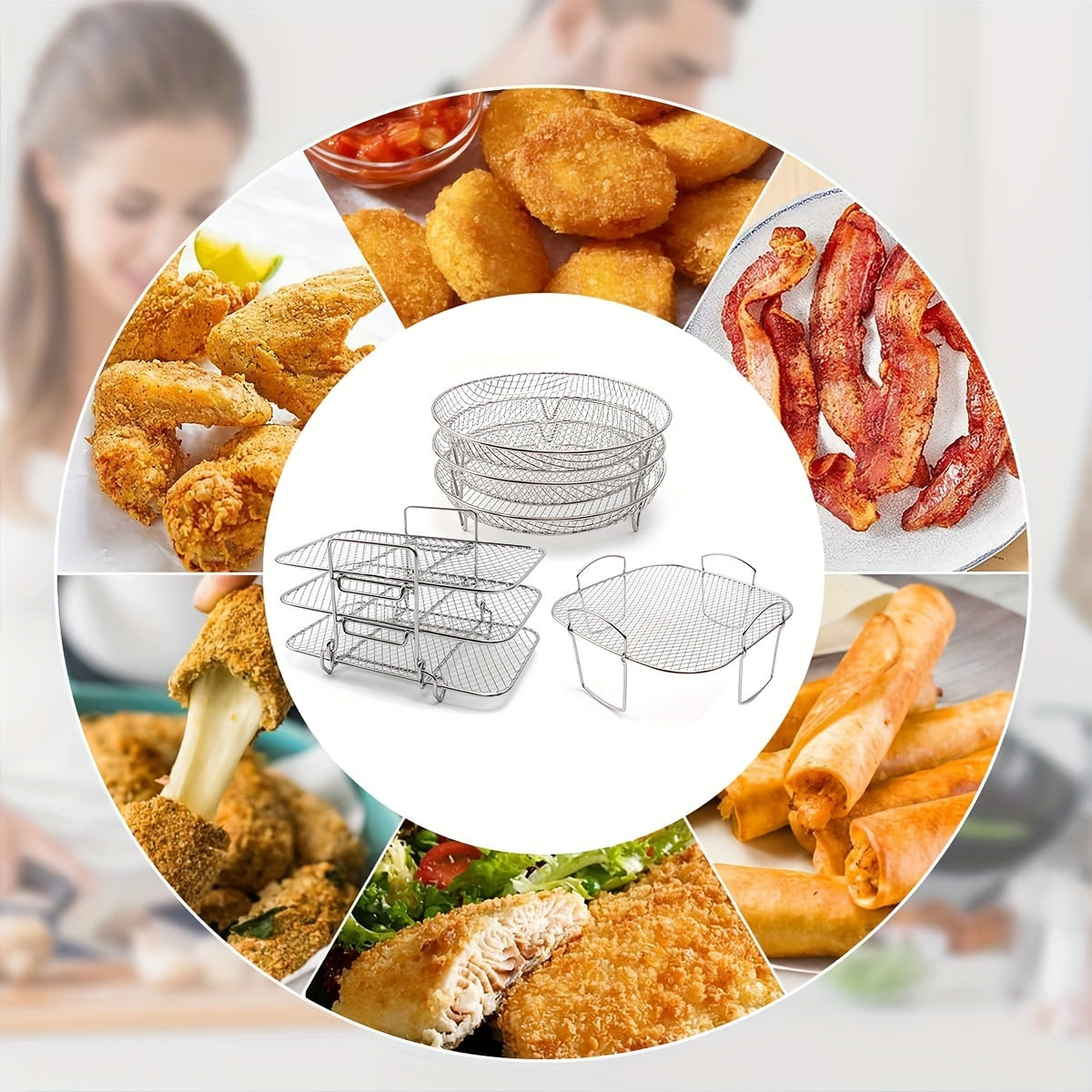 Stainless Steel Three-Layer French Fries Grill for Air Fryers Kitchen Accessory Set