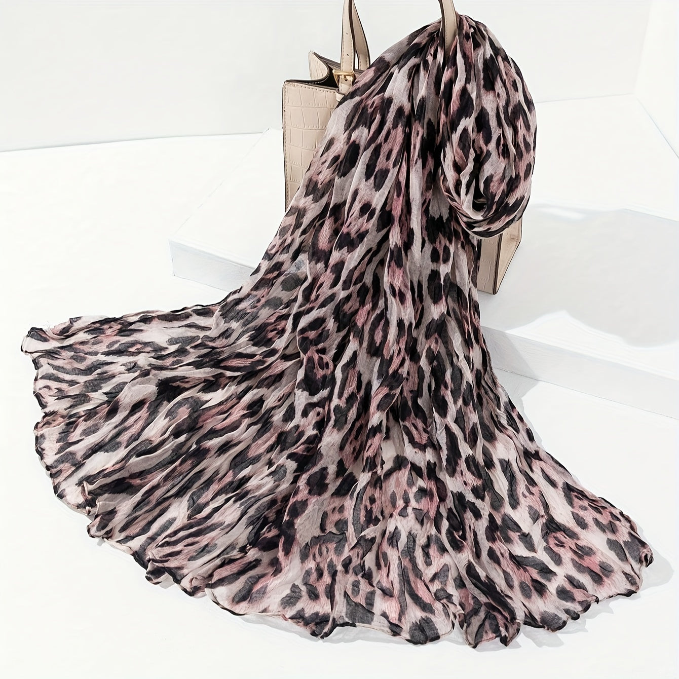 Leopard Print Chiffon Scarf for Women Polyester Lightweight Sun-Resistant Fashion Accessory