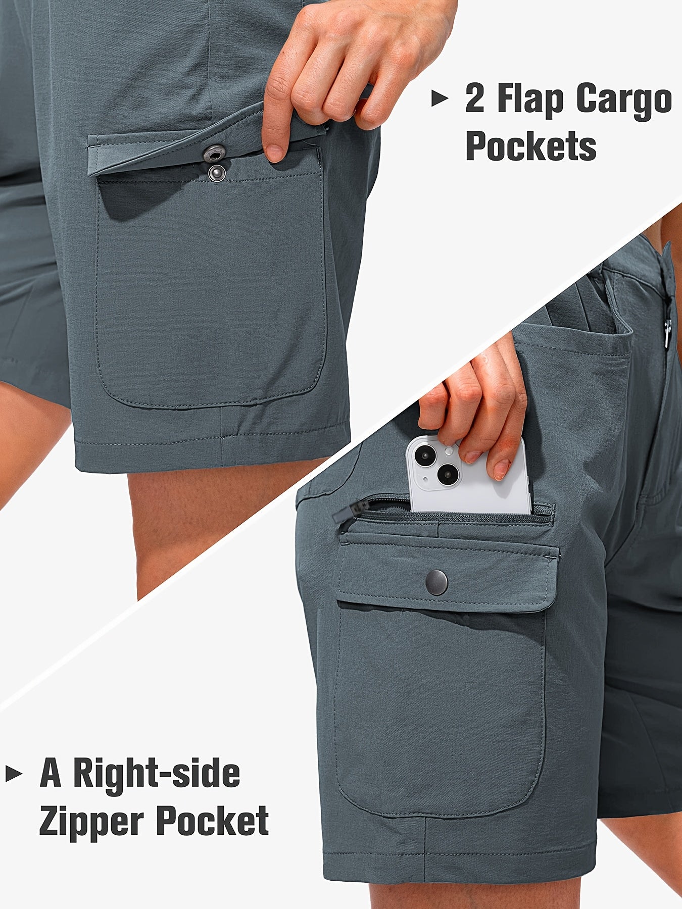 Ayollar uchun tez quriydigan cargo shortlar, 7 ta cho'ntak, erkin fit, yozgi ochiq havoda foydalanish uchun