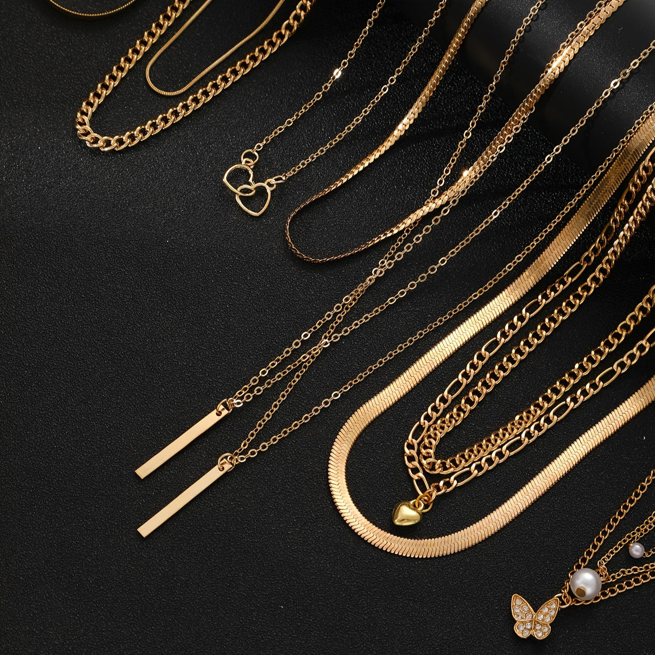 11-Piece Necklace Set with Imitation Pearls Rhinestone Butterfly Geometric Jewelry for Women