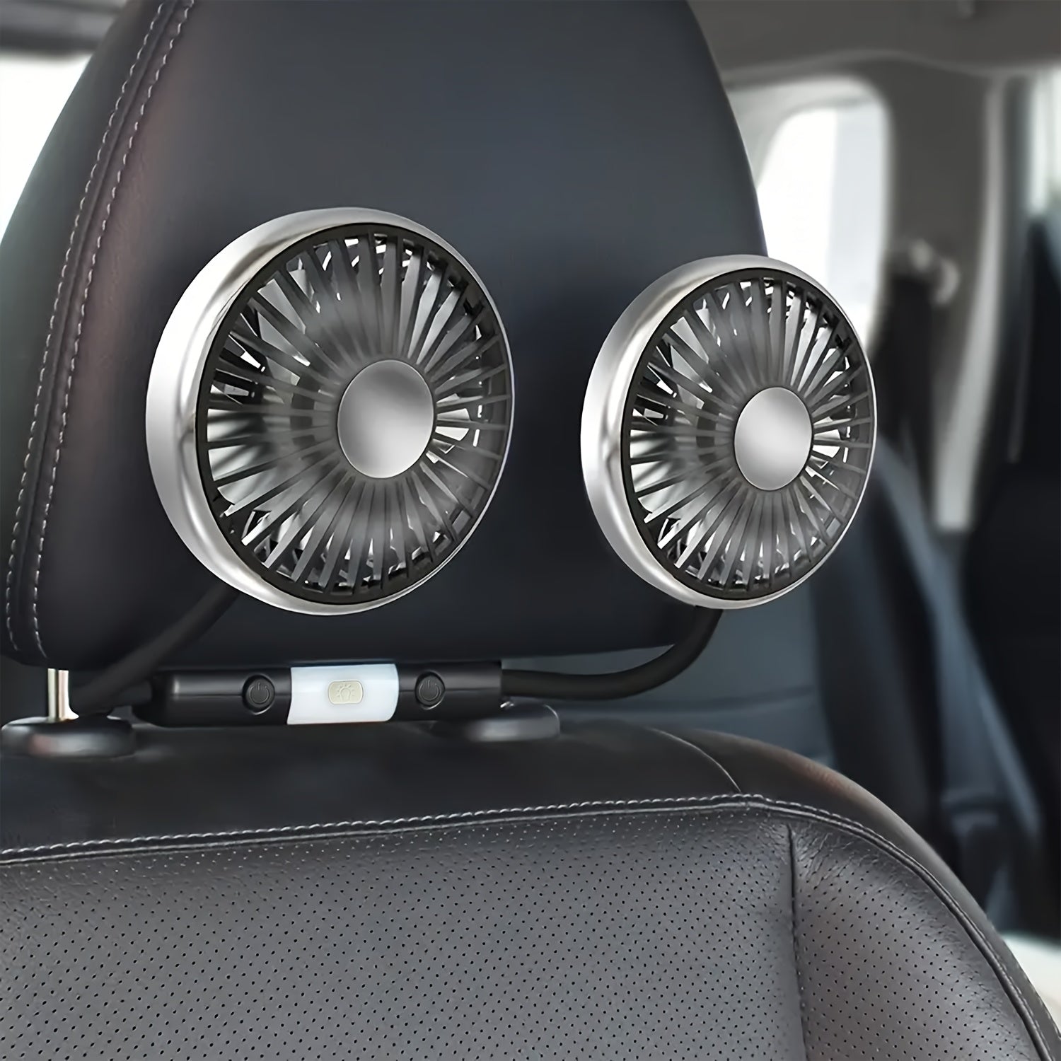 Adjustable Dual-Head Car Fan with Dual Motors, Strong Airflow, USB Powered