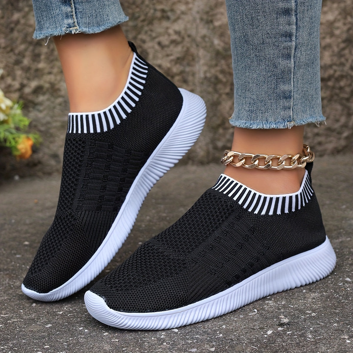 Women's Breathable Knit Flats Casual Mary Jane Shoes with EVA Sole Brown