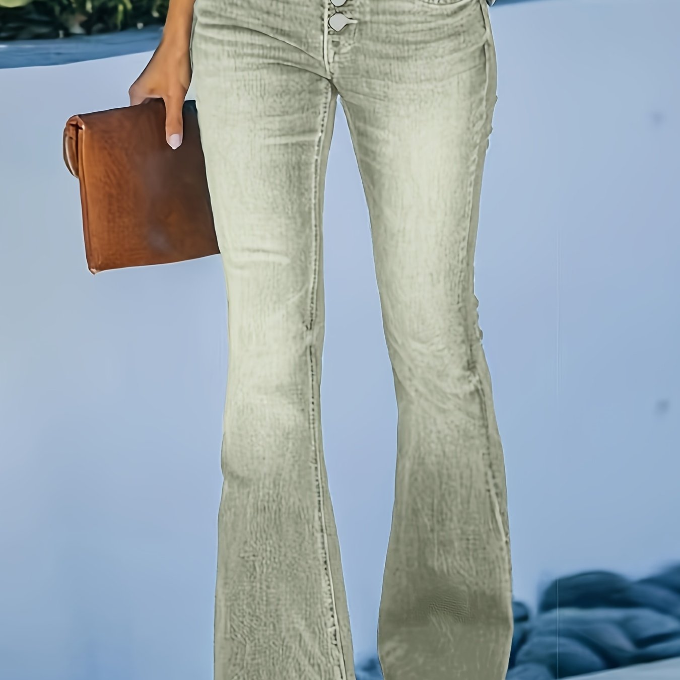 Women Large Size Elastic Trumpet Trousers Black Waist Casual Wear