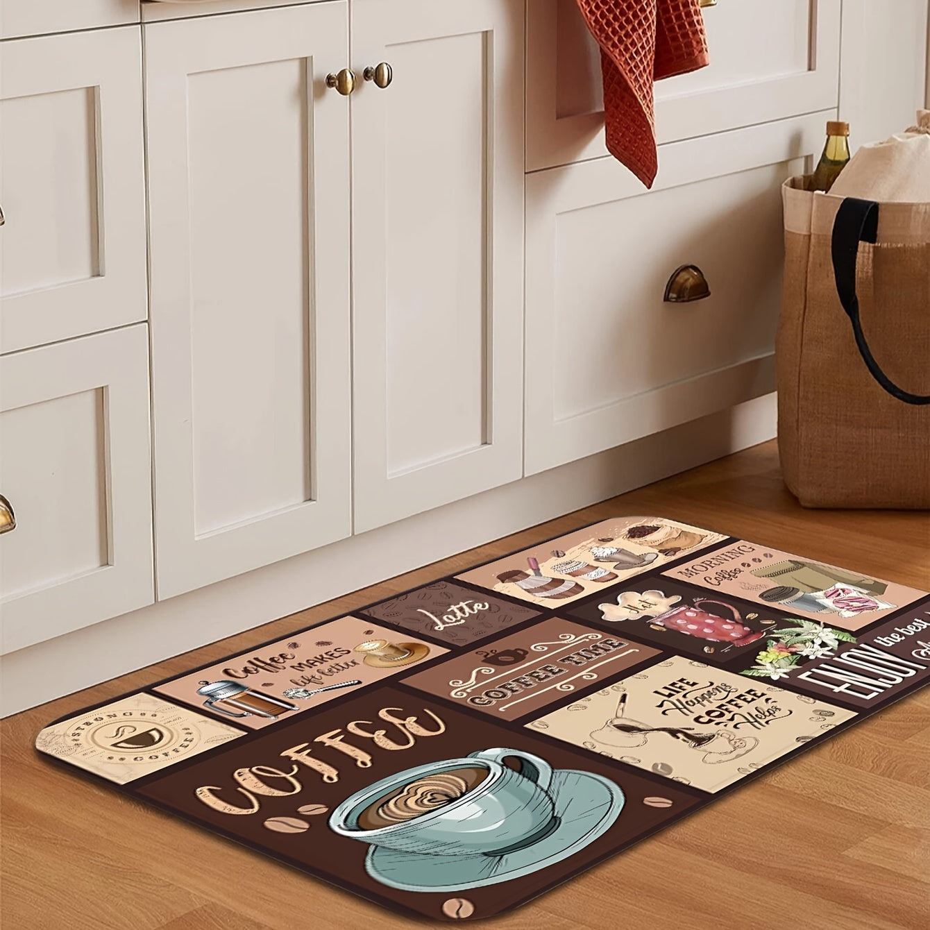 Vintage Coffee Kitchen Mat Anti-Fatigue Entryway Bedroom Living Room Easy to Clean