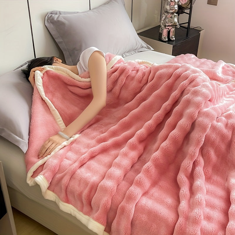 Luxury Blanket Thickened Rabbit Velvet Bubble Design Breathable Skin-Friendly Machine Washable